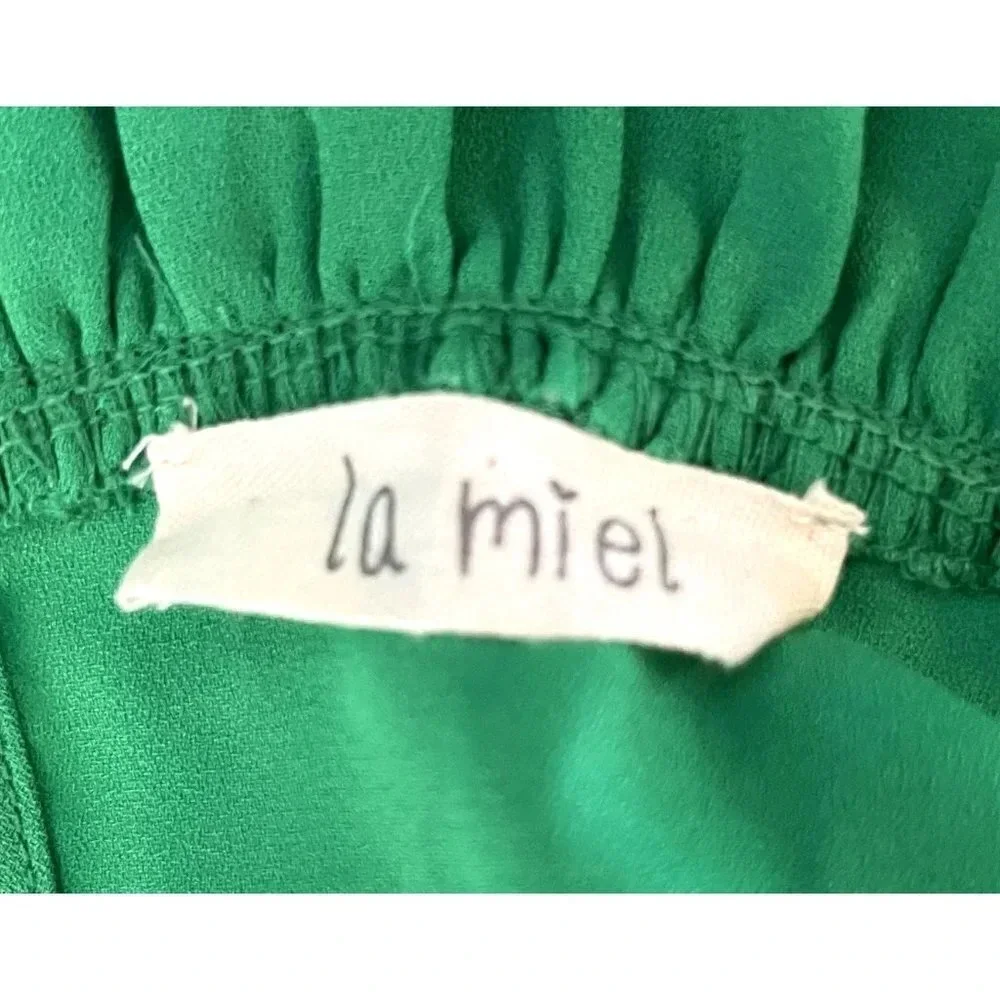 La Miel Green Ruffle Neck Blouse M